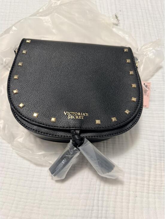 Victoria's Secret Handbags - Victoria's Secret Black Studded Crossbody Saddle Bag